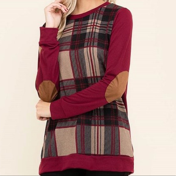 Burgundy Plaid Long Sleeve Top - Picture 2 of 4